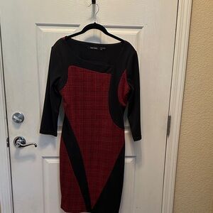 Ellen Tracy Black and Red Long Sleeve Dress